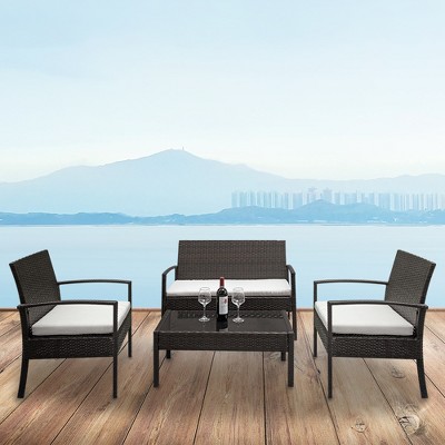 KTMBDW Outdoor Patio Furniture, 4 Piece Outdoor Sectional Sofa PE Rattan Wicker Patio Conversation Sets with Thick Cushions for Garden, Backyard,Brown