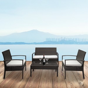 KTMBDW Outdoor Patio Furniture, 4 Piece Outdoor Sectional Sofa PE Rattan Wicker Patio Conversation Sets with Thick Cushions for Garden, Backyard,Brown - 1 of 4