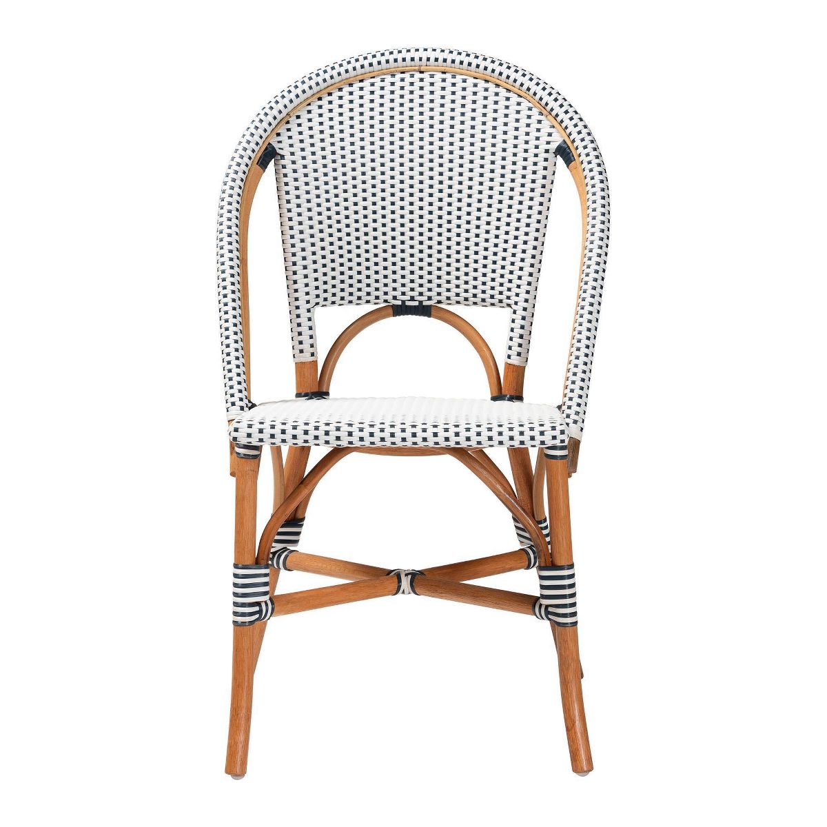 bali & pari Genica Two Tone Weaving and Rattan Bistro Chair Navy Blue/White/Natural Rattan - thumbnail 9