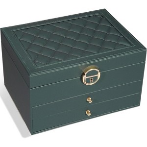 3-Layer Jewelry Box with Two Drawers, PU Leather Storage Case - 1 of 4