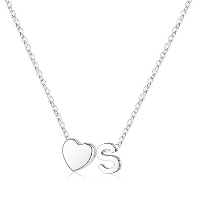 Turandoss S925 Sterling Silver Heart Initial Necklace for Women Girls, Silver Letter Heart Pendant Necklace, Birthday Gifts for Women Girls, 16+3In