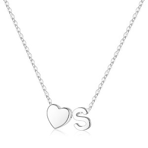 Turandoss S925 Sterling Silver Heart Initial Necklace for Women Girls, Silver Letter Heart Pendant Necklace, Birthday Gifts for Women Girls, 16+3In - 1 of 4