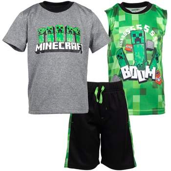 Minecraft Creeper Graphic T-Shirt Tank Top and Mesh Shorts 3 Piece Outfit Set Little Kid to Big Kid
