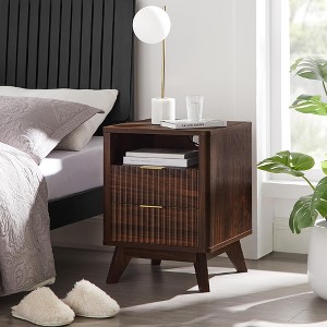 18" Modern Fluted Nightstand with Charging Station, Side Table with Faux Marble Top for Bedroom, Living Room - 1 of 4