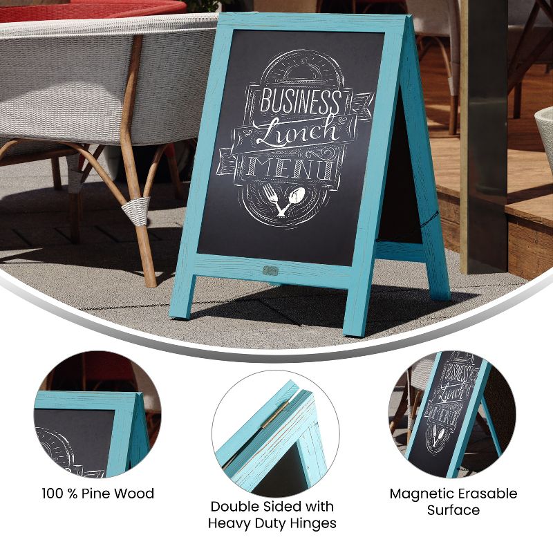 Emma and Oliver 48"x24" Rustic Vintage Double-Sided Folding Magnetic Chalkboard with 8 Chalk Markers, 10 Chalkboard Stencils and 2 Rustic Magnets, 6 of 12