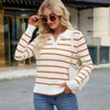 Garvee Women's Polo Sweater Striped Collared Lightweight Long Sleeve V Neck Pullover Fall Sweater Tops - 4 of 4