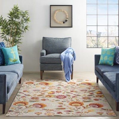 Vibrant Ivory Multicolor Floral 4' x 6' Synthetic Area Rug