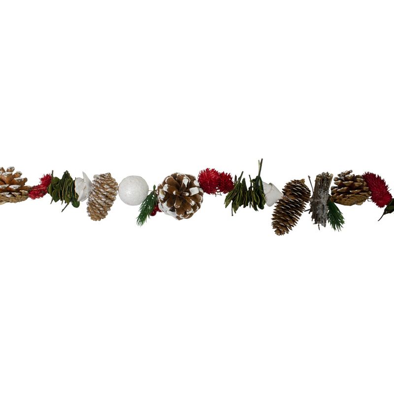 Northlight 5' x 4" Frosted Pine Cone, Twig, Berry and Wooden Rose Artificial Christmas Garland - Unlit, 4 of 5