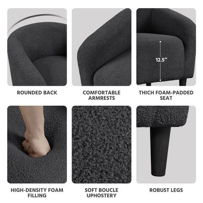 Dark Gray Boucle Upholstered Barrel Accent Chair