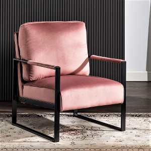 PAGED PU Leather Upholstered Accent Chair with Metal Frame, Mid Century Arm Chair for Bedroom, Reading Room, Black - 1 of 4