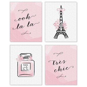 Big Dot of Happiness Paris, Ooh La La - Unframed Eiffel Tower Nursery and Kids Room Linen Paper Wall Art - Set of 4 - Artisms - 8 x 10 inches - 1 of 4