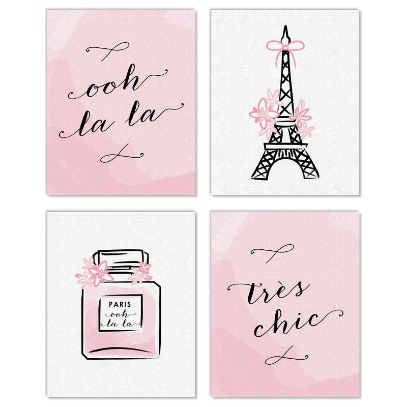 Big Dot of Happiness Paris, Ooh La La - Unframed Eiffel Tower Nursery and Kids Room Linen Paper Wall Art - Set of 4 - Artisms - 8 x 10 inches, 1 of 8