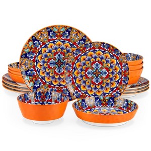 vancasso 16 piece Bohemian style ceramic tableware set including plates, dessert plates, soup plates, and bowls, serving 4 people - 1 of 4