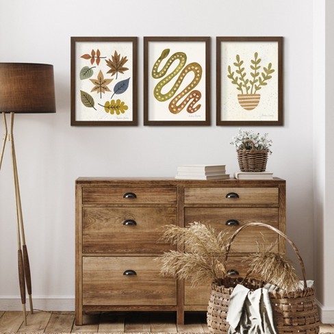 Americanflat Boho Botanical (set Of 3) Watercolor Rust By Pauline Stanley  Framed Triptych Wall Art Set : Target