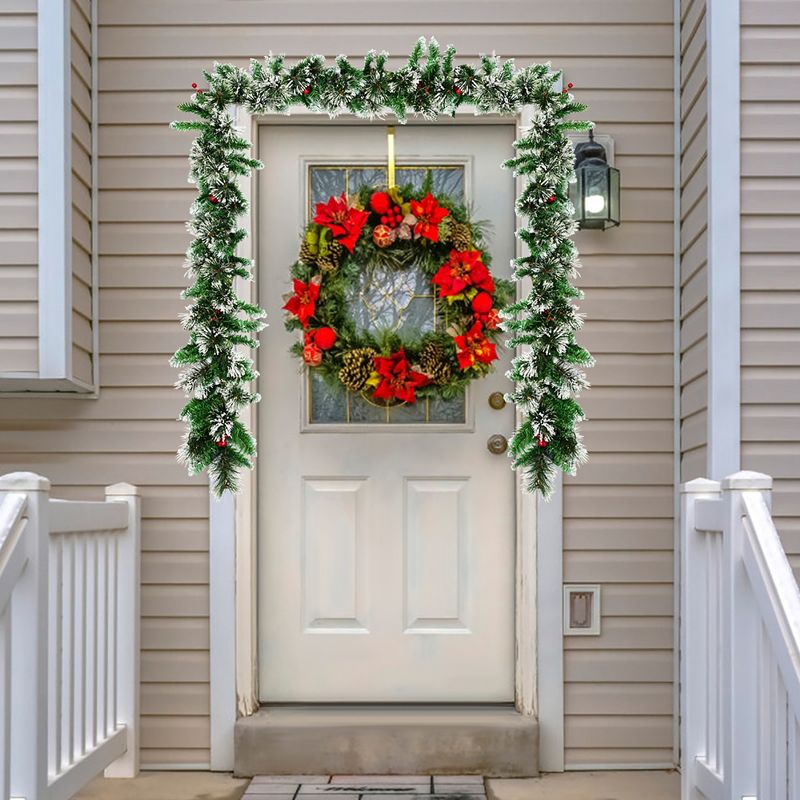 Costway 9ft Pre-lit Christmas Garland w/ Snow Flocked Tips Red Berries 50 Lights & Timer, 2 of 11