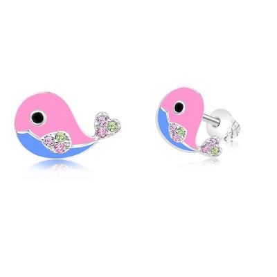 Chanteur Hypoallergenic Kids Jewelry Accessories Whale Enamel CZ White Gold Palladium Plating Stud Earrings Surgical Titanium Posts