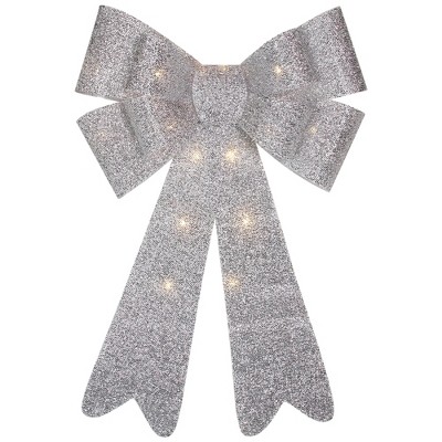 Northlight LED Lighted Tinsel Bow Christmas Decoration - 24" - Silver