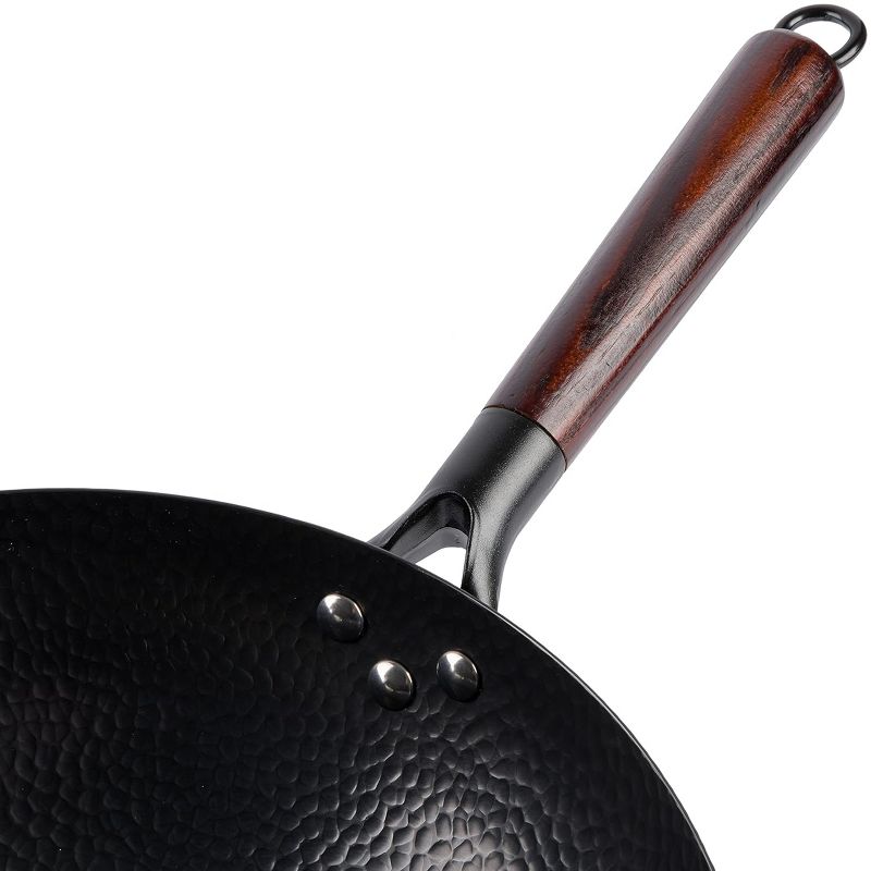 Gibson Home Stargaze 13 Inch Carbon Steel Nonstick Hammered Wok with Wood Handle in Black, 4 of 7