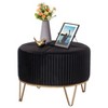 Fabulaxe Round Velvet Ottoman Stool Raised with Hairpin Gold Base - 2 of 4