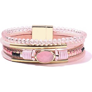 Leather Wrap Bracelet with Crystal Beads & Stone Charm, Boho Cuff with Clasp for Women - 1 of 4