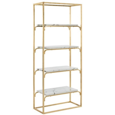 Transitional Gold & White Marble Veneer 4-Tier Etagere