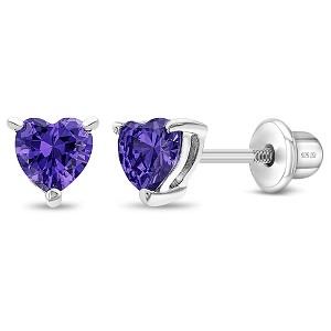 Girls' CZ Heart Solitaire Screw Back Sterling Silver Earrings - In Season Jewelry - 1 of 4