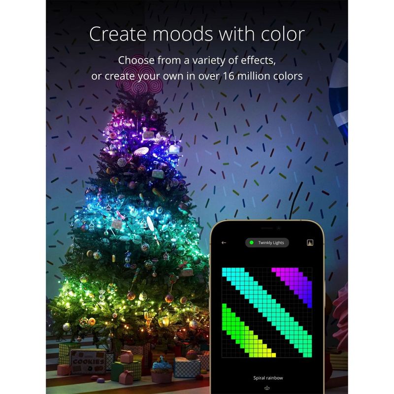 Twinkly Strings App-Controlled LED Christmas Lights 100 RGB (16 Million Colors) 26.2  feet Green Wire Indoor/Outdoor Smart Lighting Decoration(2 Pack), 3 of 7
