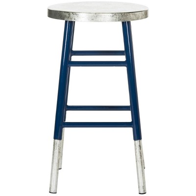 Transitional Blue and Silver Metal Counter Stool 24"
