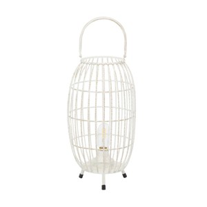 16" x 8.5" Oval Modern Metal Caged Candle Holder with Led Light Bulb Center White - Olivia & May - 1 of 4