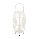 16" x 8.5" Oval Modern Metal Caged Candle Holder with Led Light Bulb Center White - Olivia & May