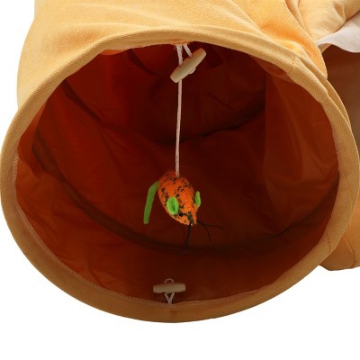 Yellow Foldable Cat Tunnel Bed with Hanging Toys