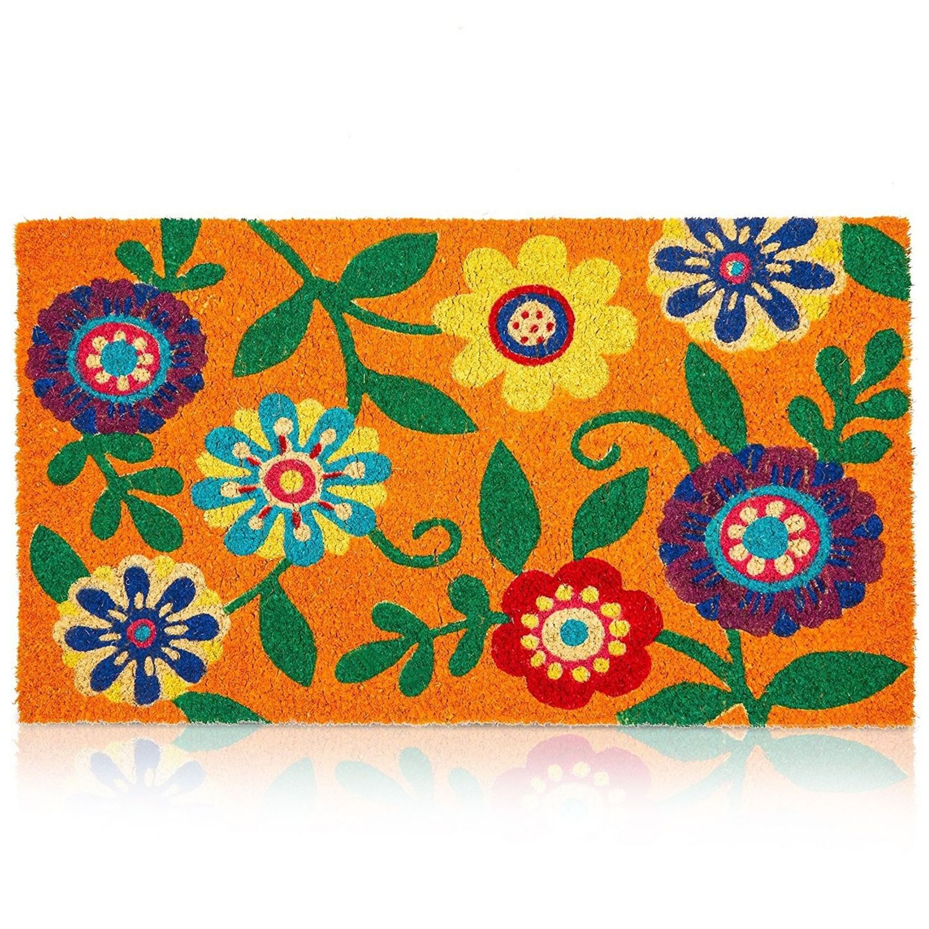 Juvale Summer Welcome Coir Floral Doormat for Outdoor Entrance, 17 x 30 Inches, Ideal for Door Entrance and Patio