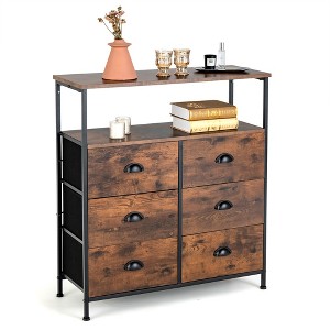 Costway 6-Drawer Dresser 2-Tier Fabric Storage Tower with wooden Top Chest Organizer Unit - 1 of 4