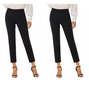 Allegra K Women's Plaid High Waist Elastic Back Office Work Ankle Pants 2 Packs - 1 of 4