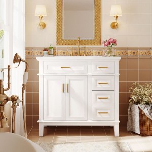 36-inch Bathroom Vanity with Resin Sink, Modern Bathroom Cabinet in Green, Featuring Two Soft Close Doors and Four Drawers - 1 of 4