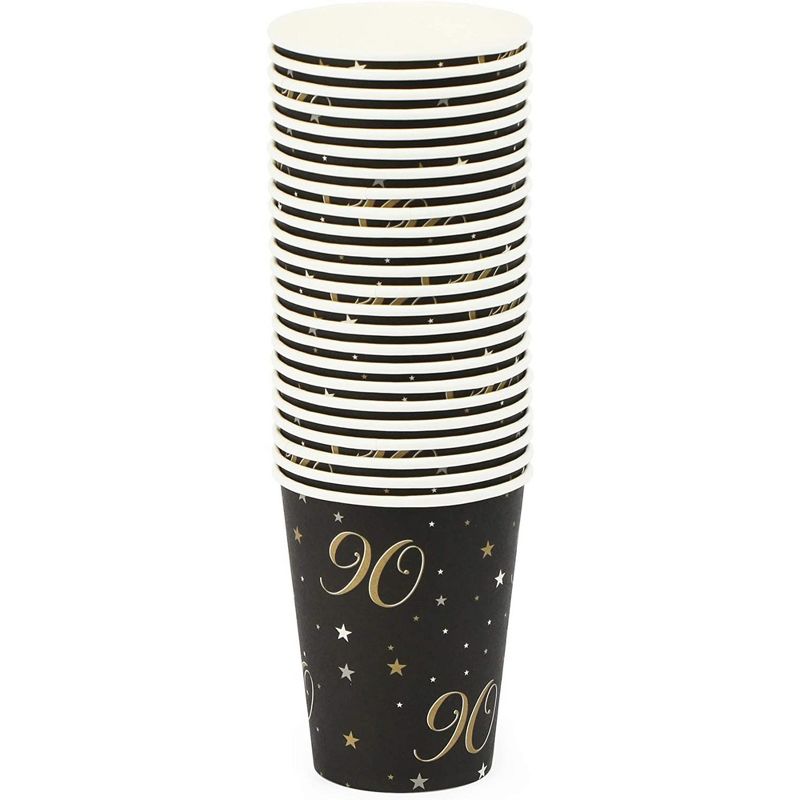 Sparkle and Bash 90th Birthday Party Supplies and Decorations for 24 Guests, Black and Gold Plates, Napkins, Cups, Tablecloths, Banner, 5 of 10