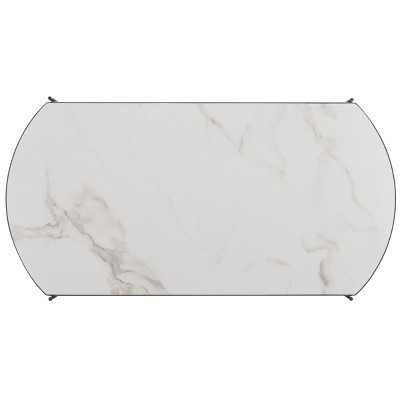 White Faux Marble and Black Metal Coffee Table