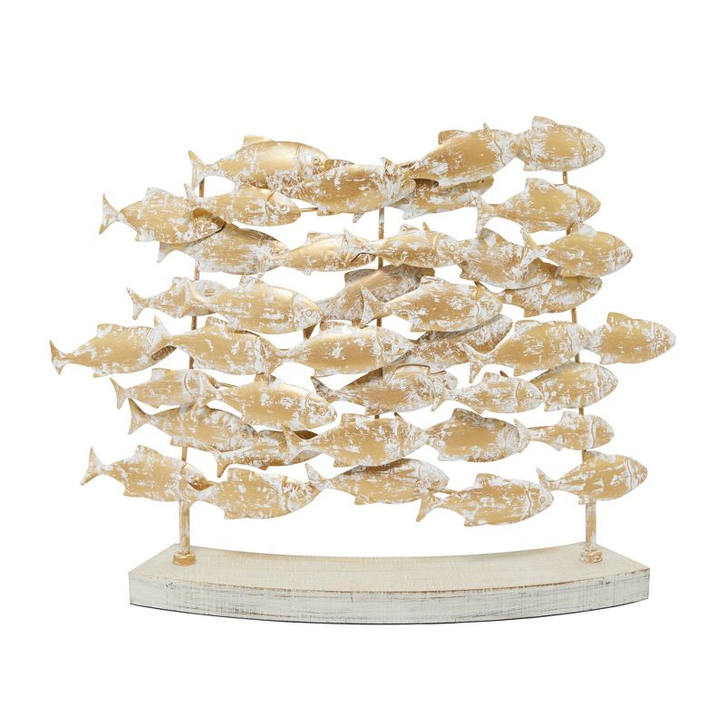 18&#34; x 24&#34; Decorative Coastal Style Carved Metal Fish Sculpture White/Gold - Olivia &#38; May, 1 of 9
