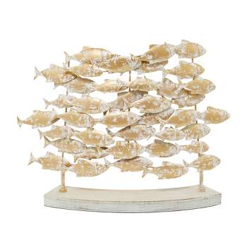 18" x 24" Decorative Coastal Style Carved Metal Fish Sculpture White/Gold - Olivia & May