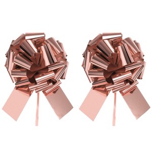 Unique Bargains Bright Durable Metallic Gift Wrapping Large Pull Bow for Wedding 2 Pcs Pink 16 inch - 1 of 4