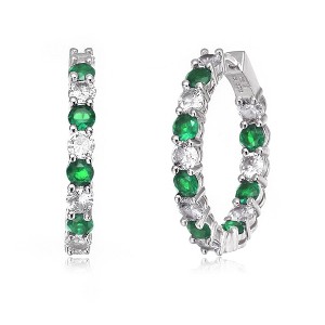 Luxurious Inside-Out Hoop Earrings Embellished with sapphire and Sparkling Cubic Zirconia for a Bold and Elegant Statement - 1 of 4