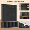 Farmhouse Hall Tree Bench with 4 Tall Hanging Cabinets, Hidden Hooks & Open Cubbies, 59"W × 15.7"D × 75"H Entryway Organizer-3irtyhousy - 3 of 4
