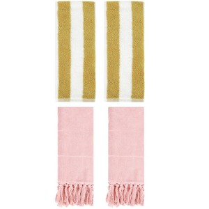REGALWOVEN 4 Packs Striped and Solid Tassels Absorbent Soft Cotton Hand Towel for Bathroom - 1 of 4