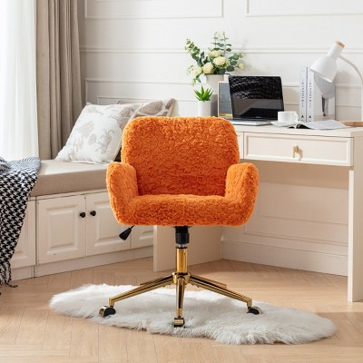 Artificial Rabbit Fur Home Office Chair, Adjustable Swivel Desk Chair with Gold Metal Base and Wheels – The Pop Home