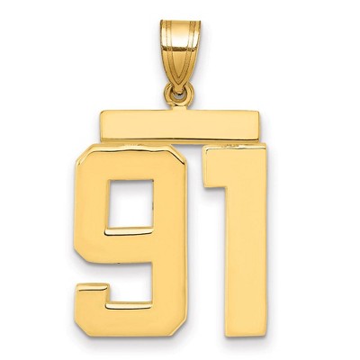 Black Bow Jewelry 14k Yellow Gold, Athletic Collection, Large Polished Number 91 Pendant