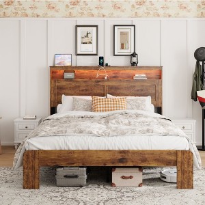 NicBex Queen/King Bed Frame,Wood Bed Frame with Storage LED Headboard and 2 USB,Large Under Bed Storage,Platform Bed No Box Spring Required - 1 of 4