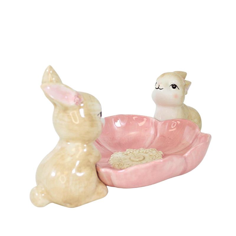 Tabletop 5.0" Bunny Couple With Pink Bowl Flower December Diamonds  -  Serving Bowls, 3 of 4