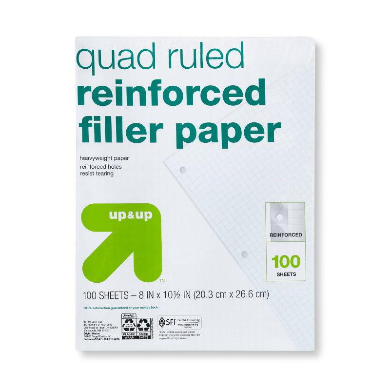 100ct Quad Ruled Filler Paper Reinforced  - up &#38; up&#8482;, 1 of 4