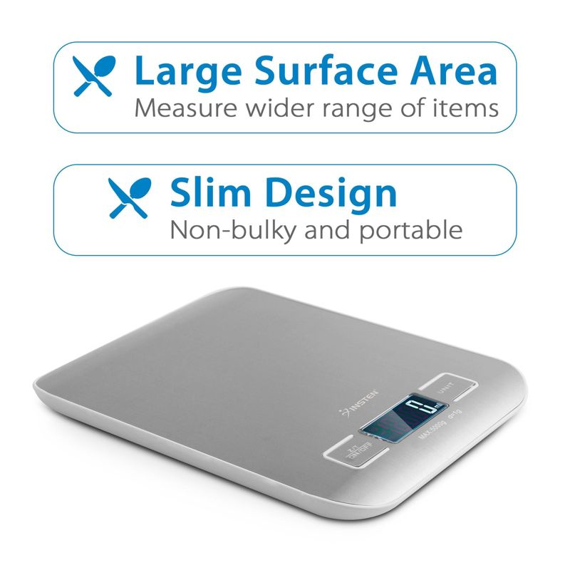 Insten Digital Food Kitchen Scale in Grams & Ounces - 1g/0.1oz Precise Upto 11lb (5000g) Capacity, Silver, 5 of 10