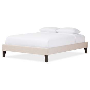 Full Lancashire Modern and Contemporary Linen Fabric Upholstered Bed Frame with Tapered Legs Beige - Baxton Studio
